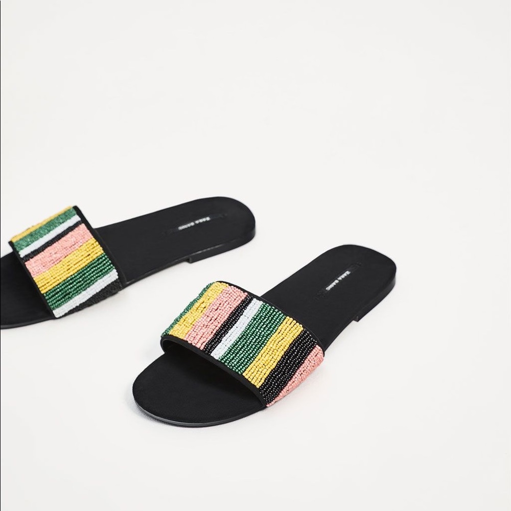 Zara beaded flat slide sandals